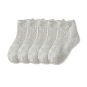 5 Pairs/Lot Children Socks Boy Girl Baby Fashion Cotton Solid Wild Soft Cozy Breathable For 1-12Y Summer Kids Casual Mesh Socks 20-014 Gray L ( 6-8 years )